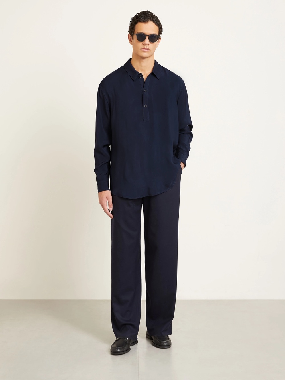 Giorgio Armani Mens Long Sleeve Knit Polo Popover Navy Made Italy USA 38 - Picture 5 of 10